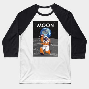 Moon American Football Playing Astronaut Space Travel Poster Baseball T-Shirt